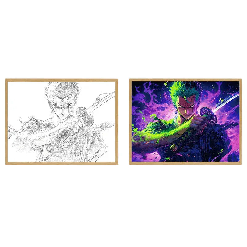 One Piece: Roronoa Zoro LED Painting Lamp - A4 Size - Mikomarastudio