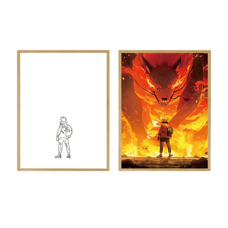 Naruto and Kurama LED Painting Lamp - A4 Size - Mikomarastudio