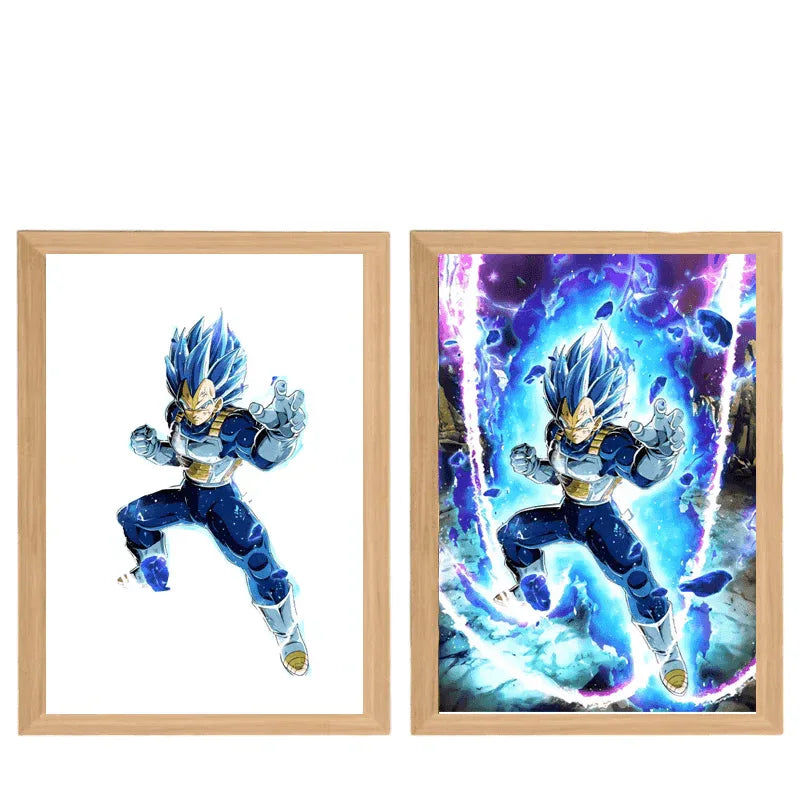 Dragon Ball: Vegeta Super Saiyan Blue LED Painting Lamp - A4 Size - Mikomarastudio
