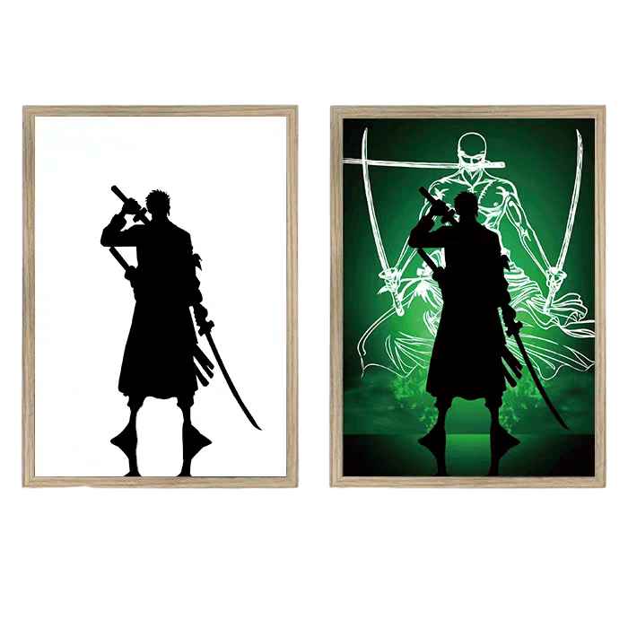 One Piece: Roronoa Zoro LED Painting - A4 Size - Mikomarastudio