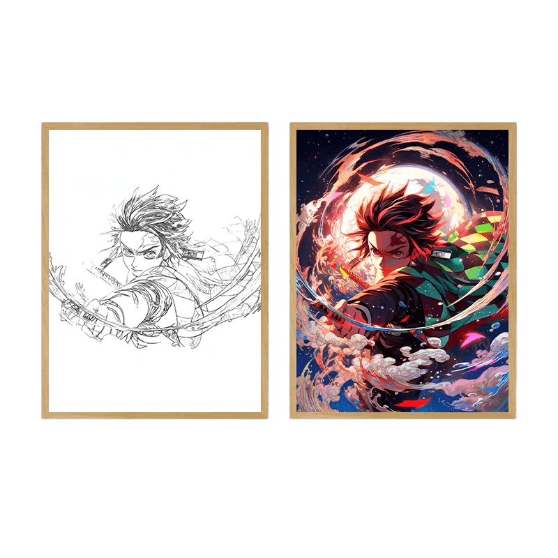 Demon Slayer: Tanjiro LED Painting - A4 Size - Mikomarastudio
