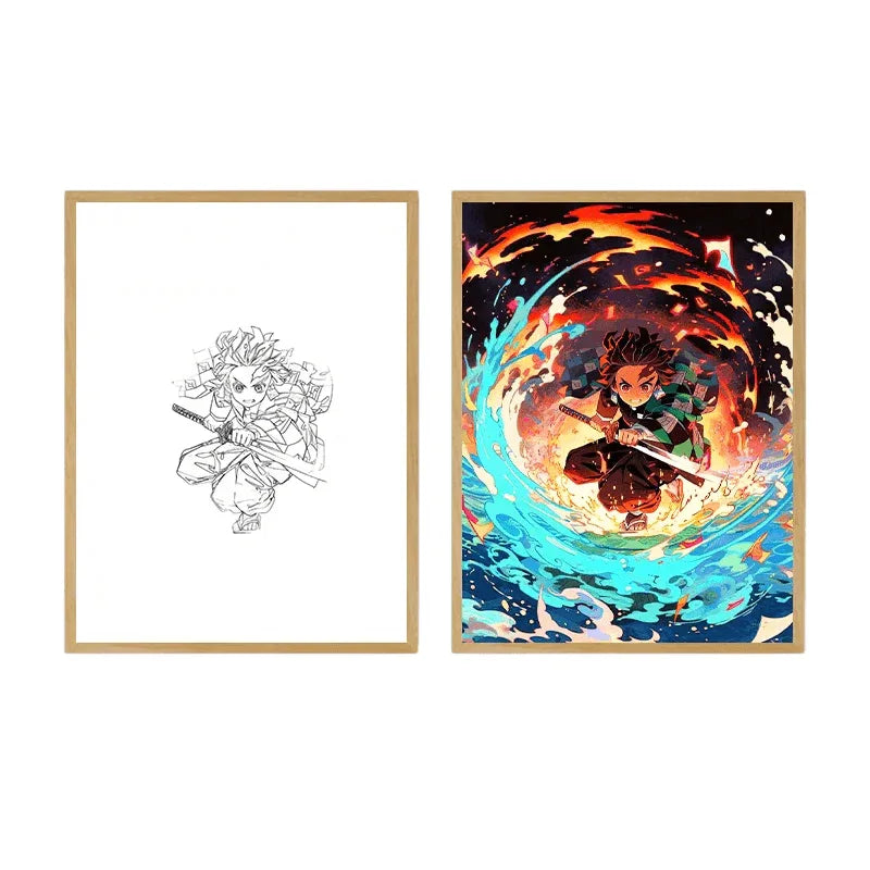 Demon Slayer: Tanjiro LED Painting Lamp - A4 size - Mikomarastudio