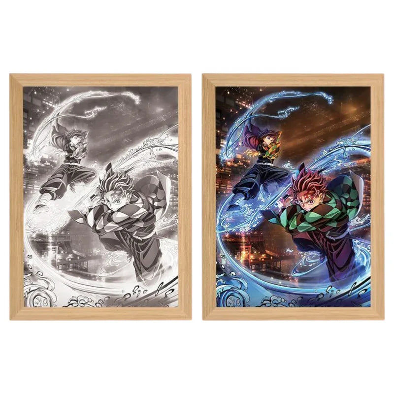 Demon Slayer: Tanjiro & Yoriichi LED Painting Lamp - A4 Size - Mikomarastudio