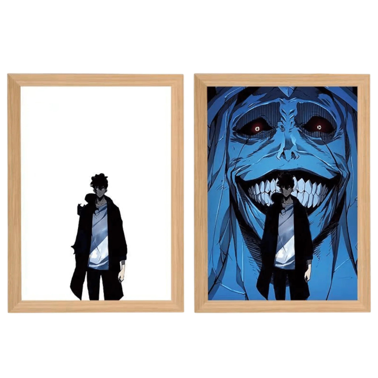 Solo Leveling: Sung Jin-woo & Statue of God LED Painting Lamp - A4 Size - Mikomarastudio