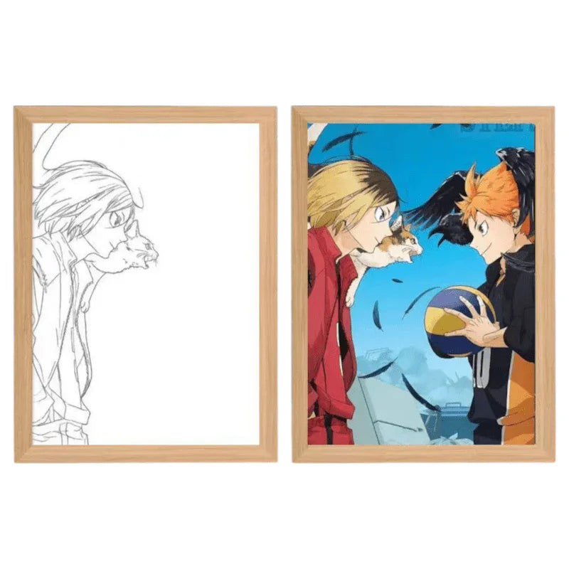Haikyuu: Kenma & Hinata LED Painting Lamp - A4 Size - Mikomarastudio