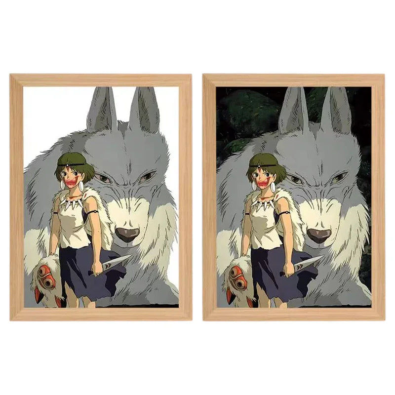 Princess Mononoke LED Painting Lamp - A4 Size - Mikomarastudio