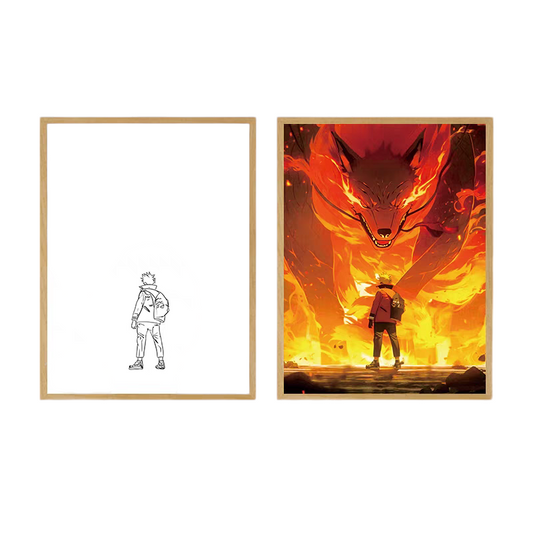 Naruto and Kurama LED Painting  - A4 Size